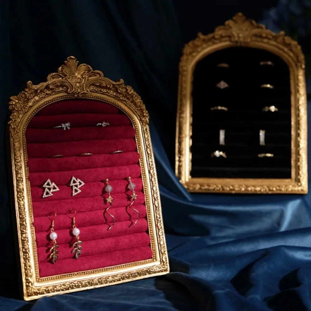 

Vintage Jewelry Storage Shelf Home Decoration Display Cabinet Velvet Earring Ring Shelves Large Capacity Space Saving