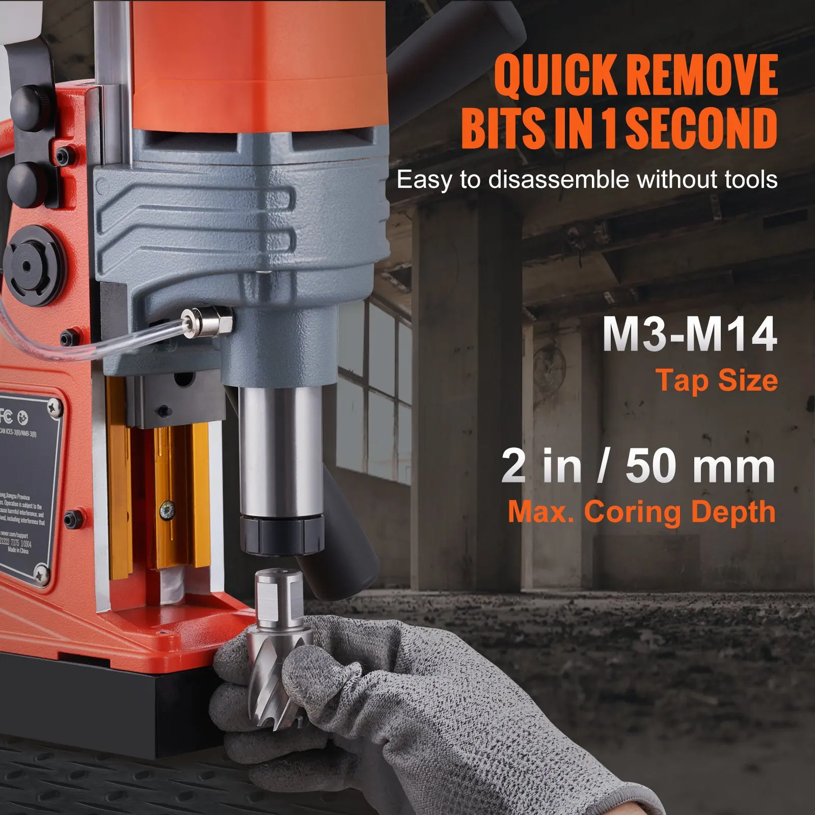 Magnetic Drill 1400W 2922lbf/13000N Portable Mag Drill Press 810RPM Drilling Machine 6-Piece Set Twist drill and hollow drill