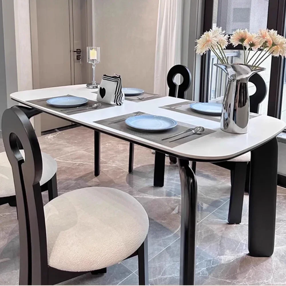 Italian Rectangle Dining Tables Black Mental Legs Apartment White Dining Tables Standing Simple Sillas Living Room Furniture