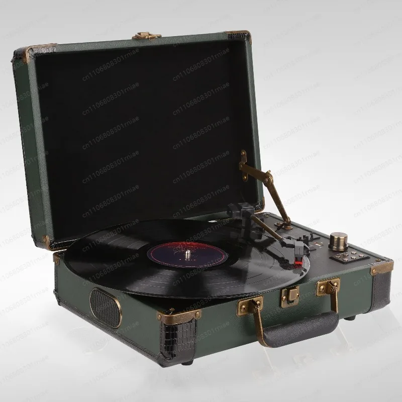 

Portable briefcase record player with Bluetooth and USB green