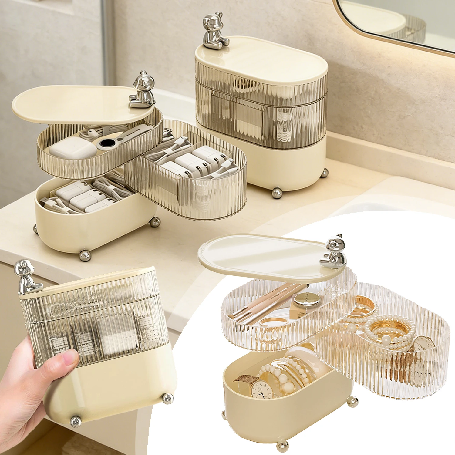 

Luxury Plastic Holder Display Rack Dustproof Multilayer Rotating Jewelry Storage Box Ring Bracelet Earrings Cosmetics Organizer