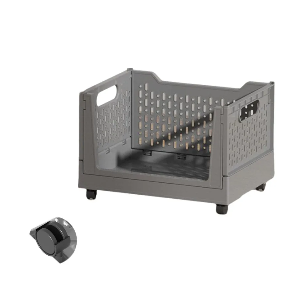 

Plastic Folding Storage Box Stackable Large Capacity Book Storage Basket with Wheels Space Saving Wheeled Sundry Basket