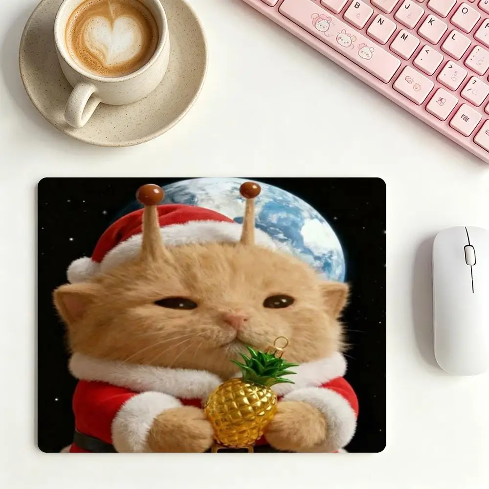 Large Size Mousepad Santa Costume Space Cat Holding Pineapple Playmat For Laptop Desktop Game Table Mat