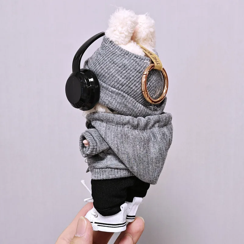 Para tela Labubu de primera segunda generación, conjunto deportivo informal negro súper fresco, ropa para muñecas, cámara y sombrero, accesorios para muñecas, regalos