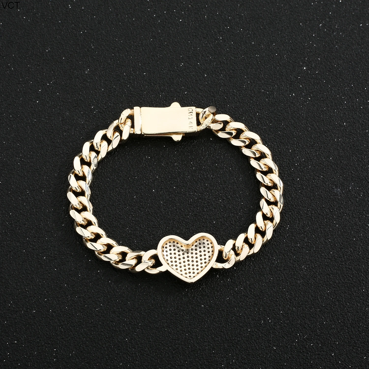 VCT Monaco Women's Elegant Heart Shape 14K Gold Plated Copper European Style Fashion Women's Bracelet Necklace Holiday Party Fav