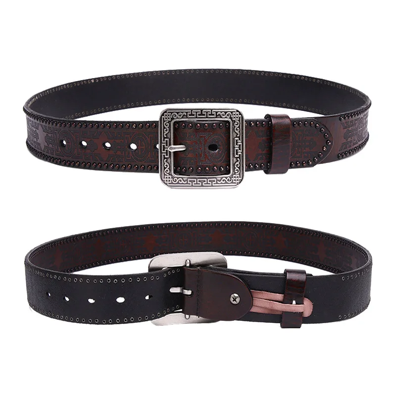 

High Quality 3.8cm Width Men Retro Belt Jeans Belts for Jeans New Cowhide Belt Top Grain Genuine Leather Cowskin