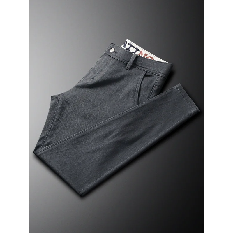 

2025 autumn high-end green jeans men's casual versatile elastic small straight leg business pants