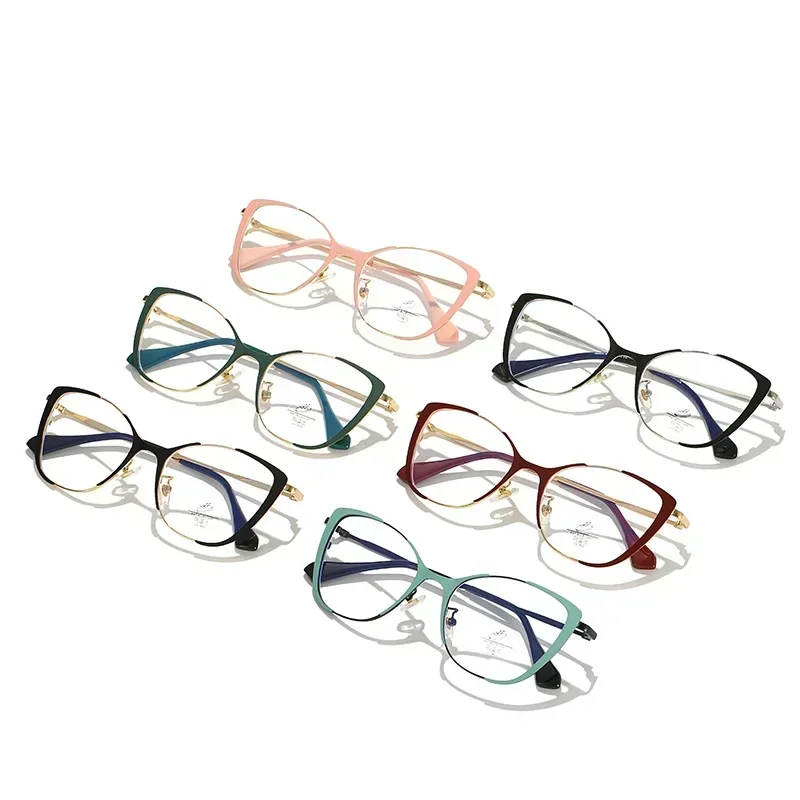 Lunettes optiques design œil de chat pour dames, lunettes de luxe, monture en métal, rétro, blocage de la lumière bleue, lunettes d'ordinateur