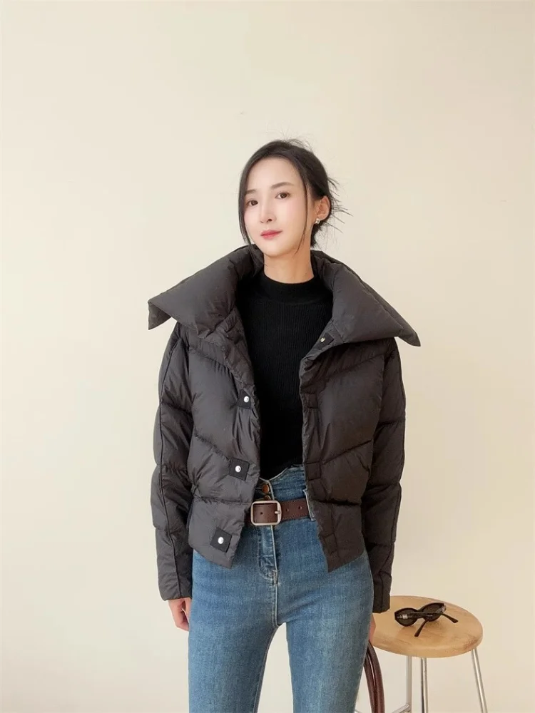 Winter Jackets Woman 2024 High-waisted American Short Lapel Down Jacket Thick Warm Loose Fashion Single-breasted Clothing Female