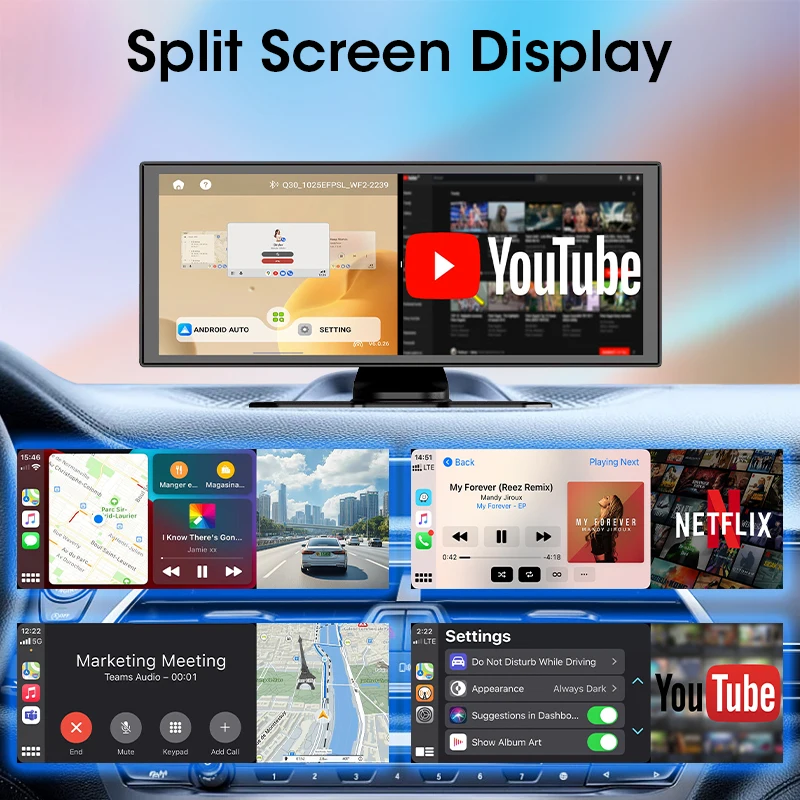 Srnubi 11.26 "Android14 جهاز تسجيل فيديو رقمي للسيارات 4G + 64G Dash Cam Carplay أندرويد السيارات عدسة مزدوجة مسجل فيديو ليوتيوب Netflix دعم 4G صافي