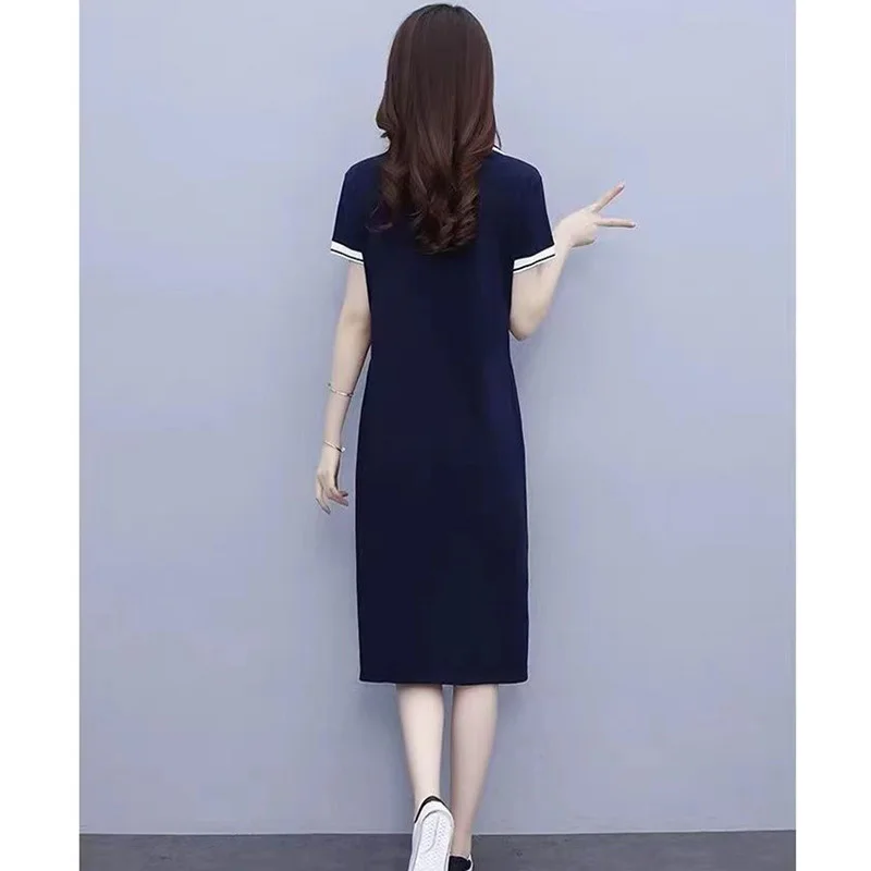 2024 Summer Women's New Thin Western-style Slim Loose Belly Long T-shirt Sports Style Knee-length Fashion knitted Dress