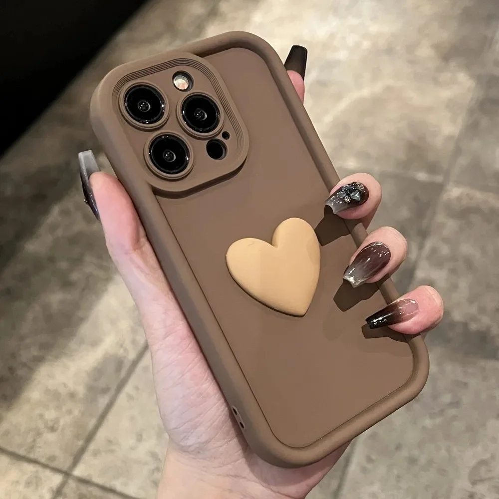 Korea Cute 3D Love Heart Silicone Phone Case For iphone 15 14 13 12 11 Pro Max 7 8 Plus XR XS SE X Candy Lens Protectiou cover