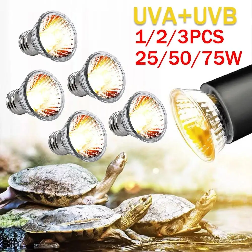 1-3pcs Reptile Lamp 25/50/75W UVA+UVB 3.0 Pet Heat Lamp Bulb Turtle Basking UV Light Bulbs Amphibians Lizard Temperature Control