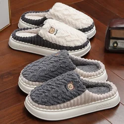 New Men Fluffy Slippers Women Thick Sole Slides Winter Warm Furry Shoes Lovers Bedroom Home Non-Slip Platform Plush Flats