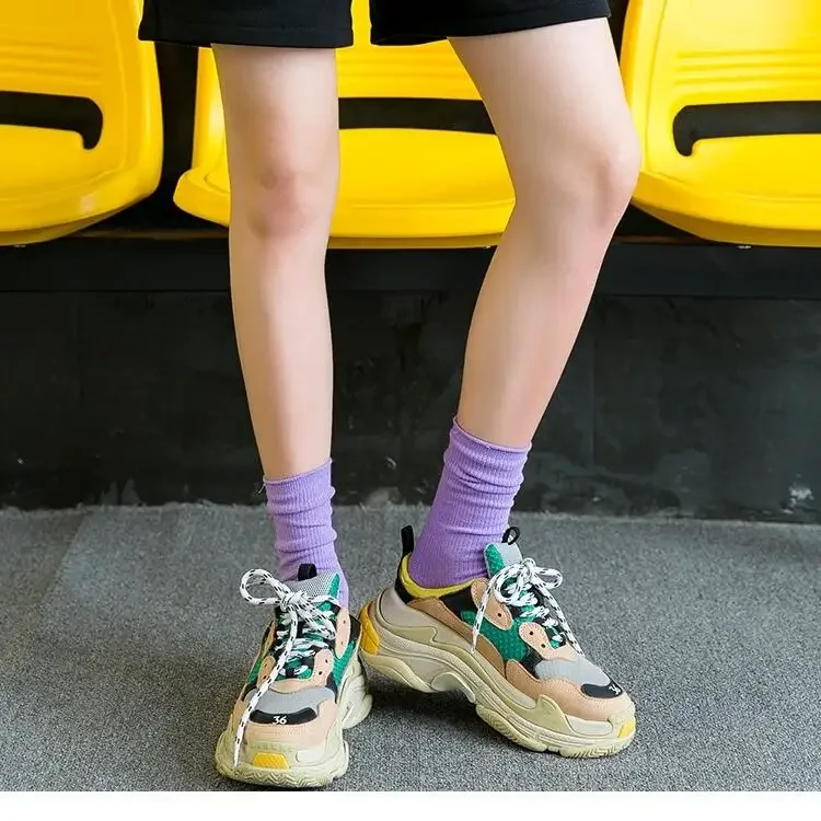 Women Socks Fashion Solid Color Crew Socks For Women Cotton Breathable Neon Color Long  Korean White Socks Girl