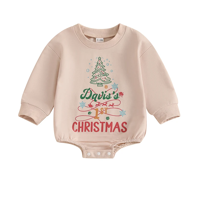 

Baby Christmas Sweatshirt Romper Tree Letter Print Round Neck Long Sleeve Jumpsuit