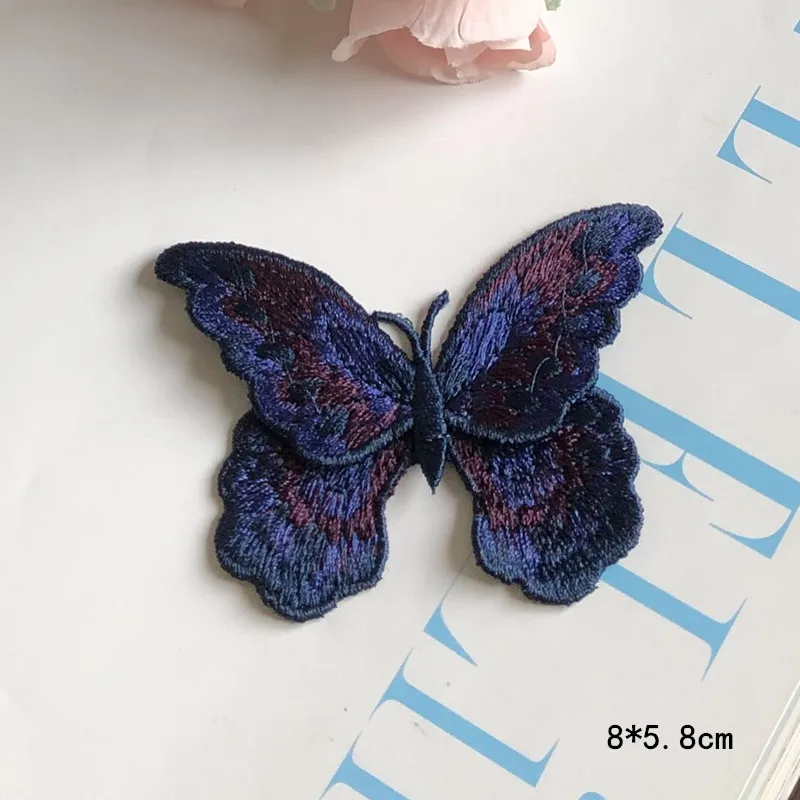 3Pcs Butterfly Embroidered  Patches Applique Sewing Clothes Clothing Patch Fabrics For Dress Jackets Decoration DIY Purple Blue