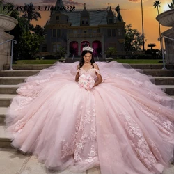 EVLAST Customized Pink Quinceanera Dress Ball Gown Lace Applique Beading Mexican Corset Bow Sweet 16 Vestido De 15 Anos E3Q185