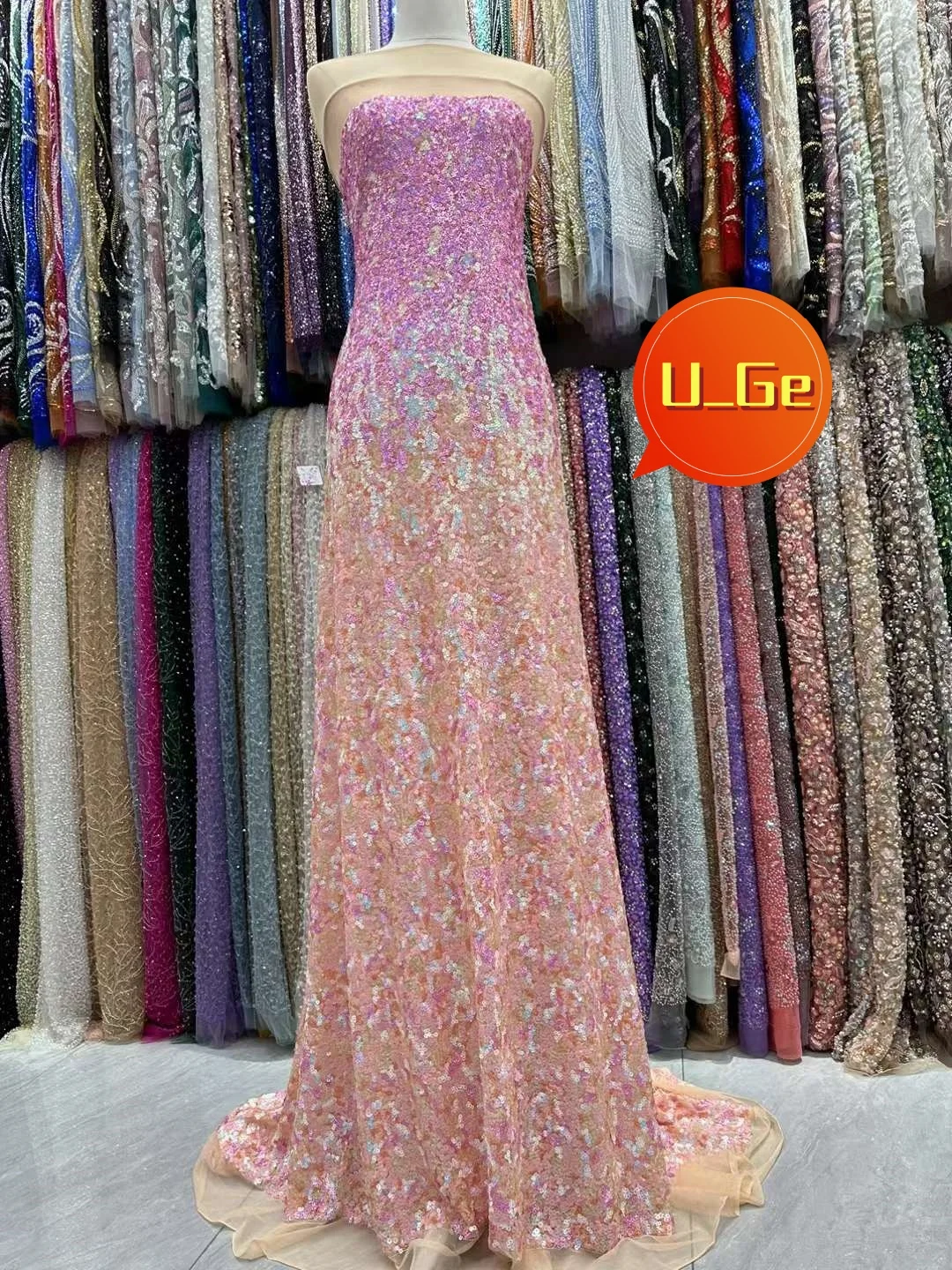 5Yards 2024 Latest Delicate Elegant Best Quality Mixed Colors Soft Beaded Tube Lace fabric For Wedding Evening Dress U_Ge2198