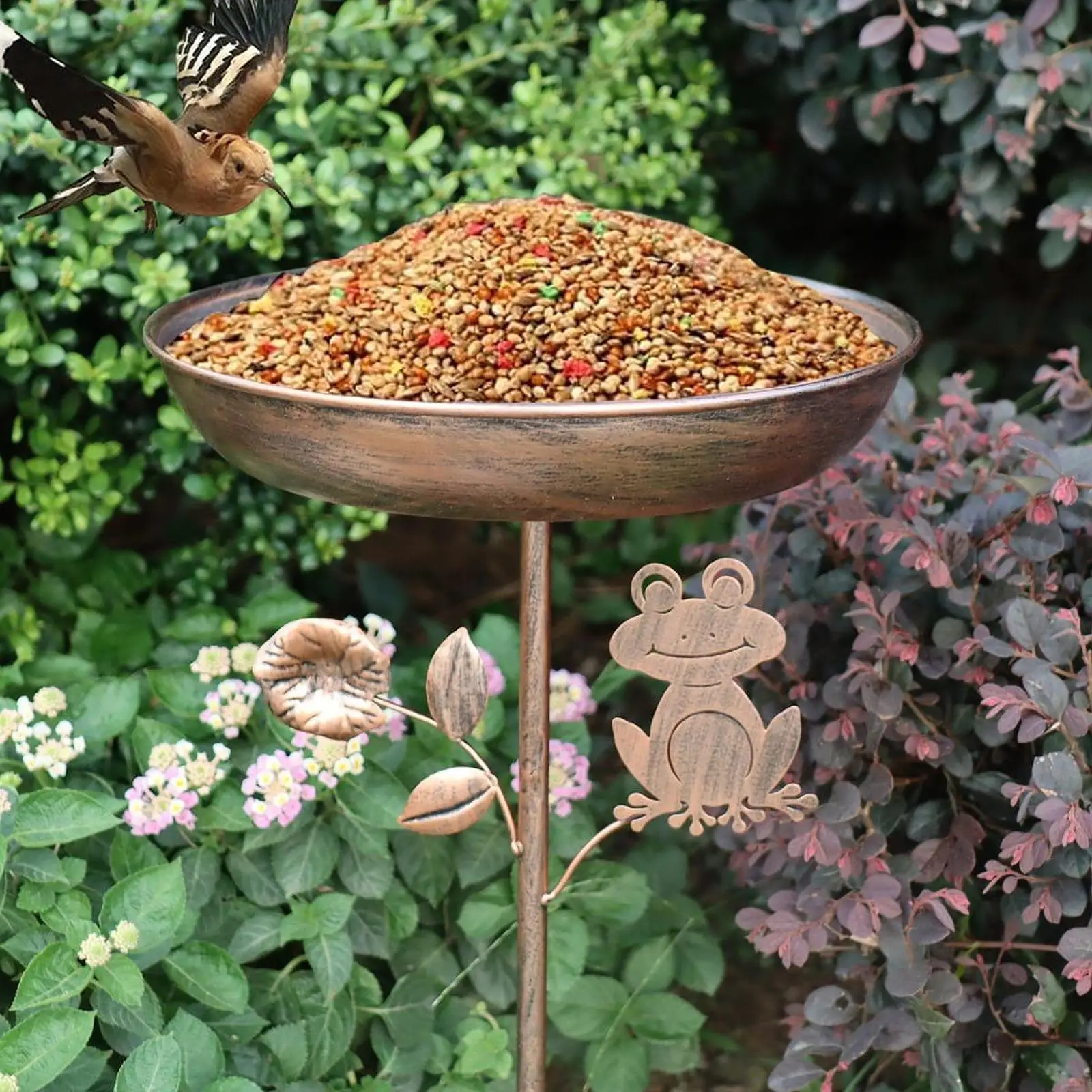 Bird Bath Bowl Vintage Style Gift Water Bowl Birdbath Bird Feeder with Garden Stake for Outside Courtyard Yard Fence Backyard