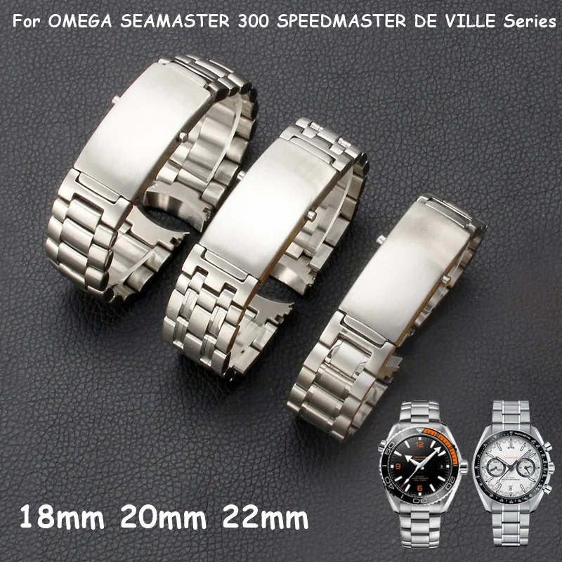 Solid Stainless Steel Watch Strap for OMEGA SEAMASTER 300 DE VILL Series Folding Clasp Watch Bracelet Replacement 18mm 20mm 22mm