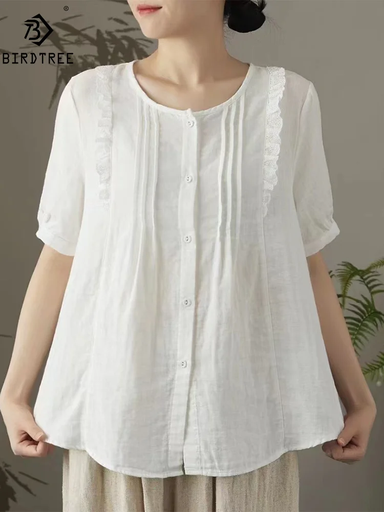 New Spring Cotton Shirts Women Loose Embroidery Hollow Out Blouses Girl Short Sleeve Casual Sweet Tops 2024 Summer T455118QM