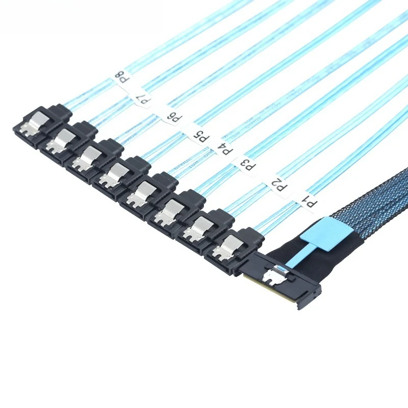 

MCIO PCIE SAS SFF-8654 8I to 8 SATA 7P female straight head server hard disk conversion cable