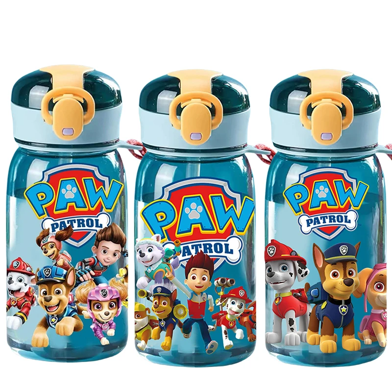 

410ML Paw Patrol Chase Transparent Creative Printed Plastic Water Bottle Children Anime Portable Safety Lock Cute Straw Cup Gift