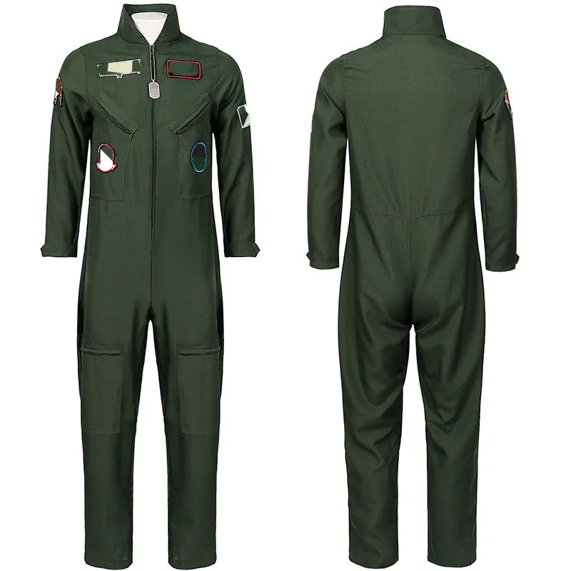 

3pcs Cosplay Costume Military Green Uniform Group Performance Stage Play Costume Set Halloween Tooling Onesie Embroidered Badge