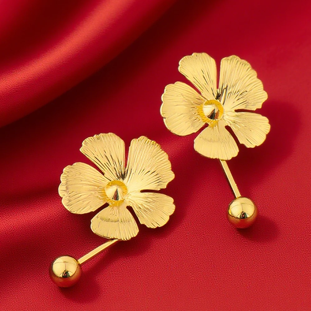 

Elegant Stainless Steel Big Bloom Flower Earrings For Women Gold Color Leaves Earring Dubai France Jewelry Wedding Christmas Gif