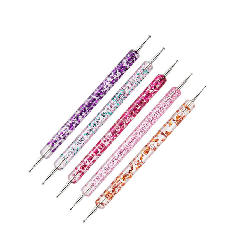 5 Pcs/set Nail Art Dotting Pen Crystal Beads Handle 2 Ways Drawing Painting Steel Rhinestones Manicure Tools