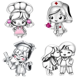 925 Sterling Silver Cartoon Character Nurse Beads Fit Bracelets Decoration DIY Birthday Party Gift Jewelry Bracelets Accessory