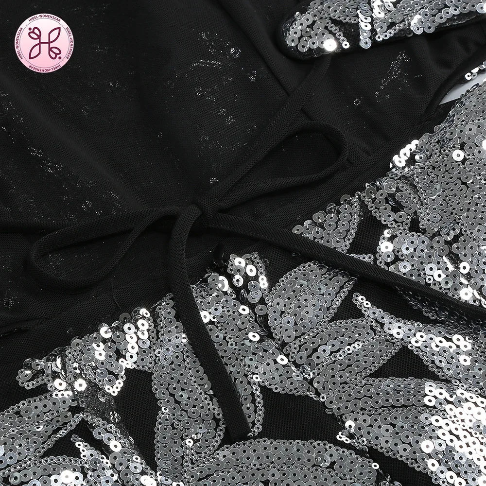 2025 Silver Embroidered Halter Gown | Waist-Cutout Sequin Dress | Elegant Banquet Maxi Dress Wholesale