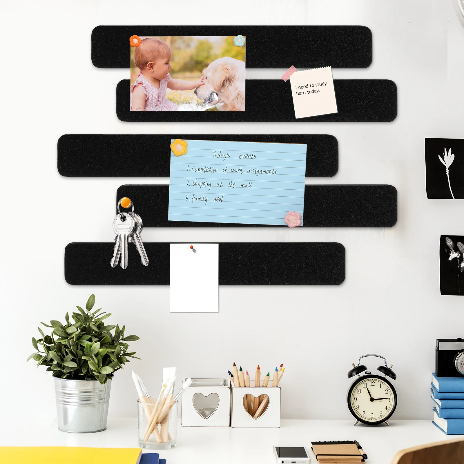 5pcs Felt Bulletin Strips Memo Board Wall Photo Display Schedule ganizer Holder Office Desk Note Reminder