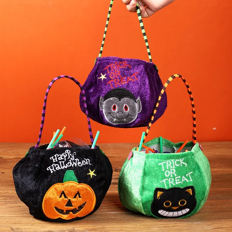 Fabric Pumpkin Bag Halloween Black Orange Candy Bags Trick or Treat Antlers Bunny Gift Packing Bags Party Decoration