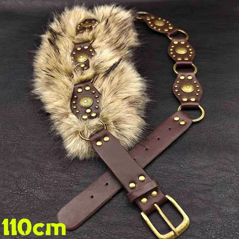 الهيب هوب أفخم حزام خمر فو الفراء بولي Leather الجلود المرقعة أحزمة وسط للنساء الشرير القوطية خمر الجينز الجينز الخصر ديكور