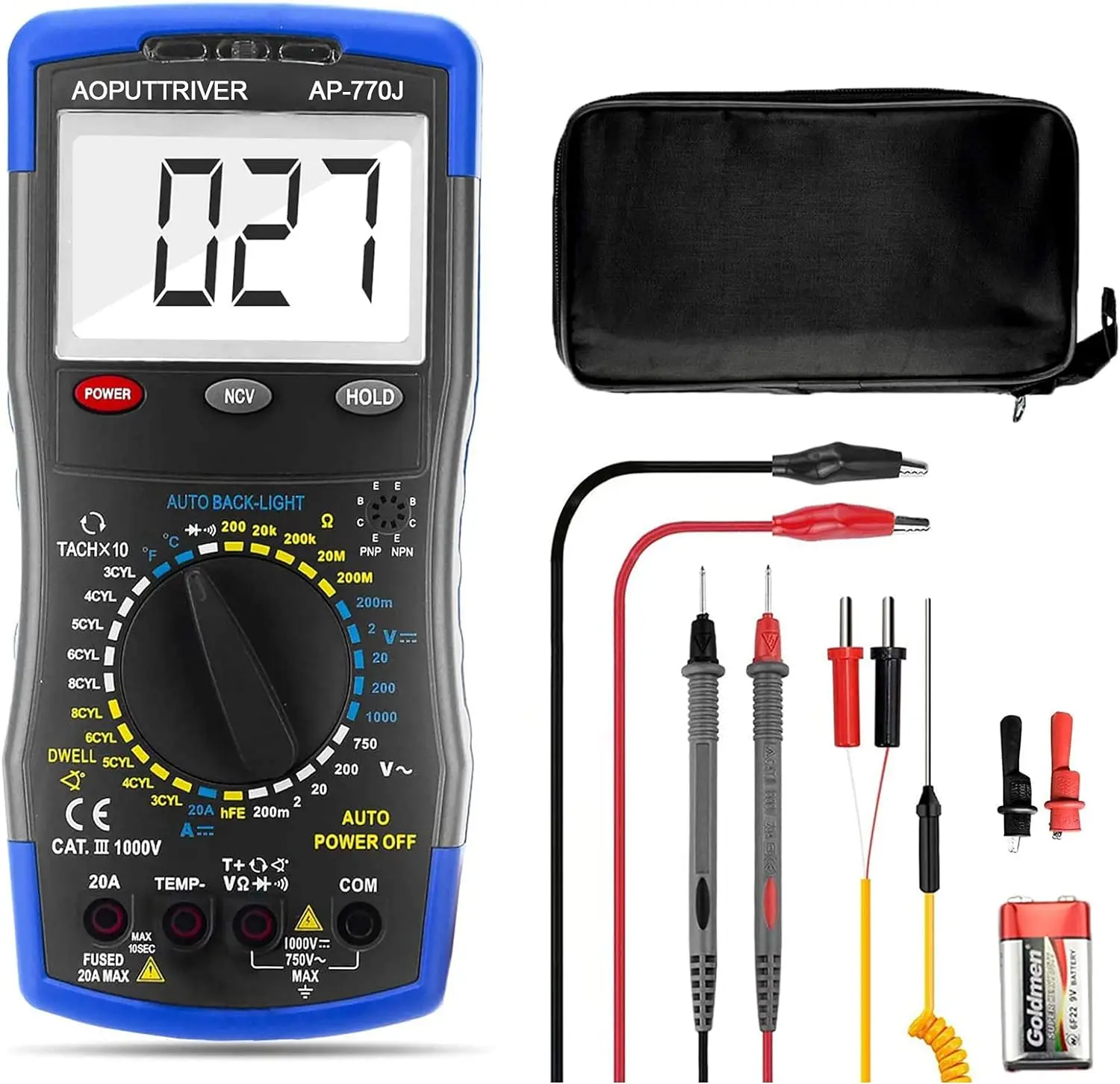 Imagem -02 - Holdspeak-carro Digital Automotivo Multímetro Hp770j Trilha Manual Volt Detectorvelocidade Rpm Hp605a Braçadeira Meter 600a ac dc