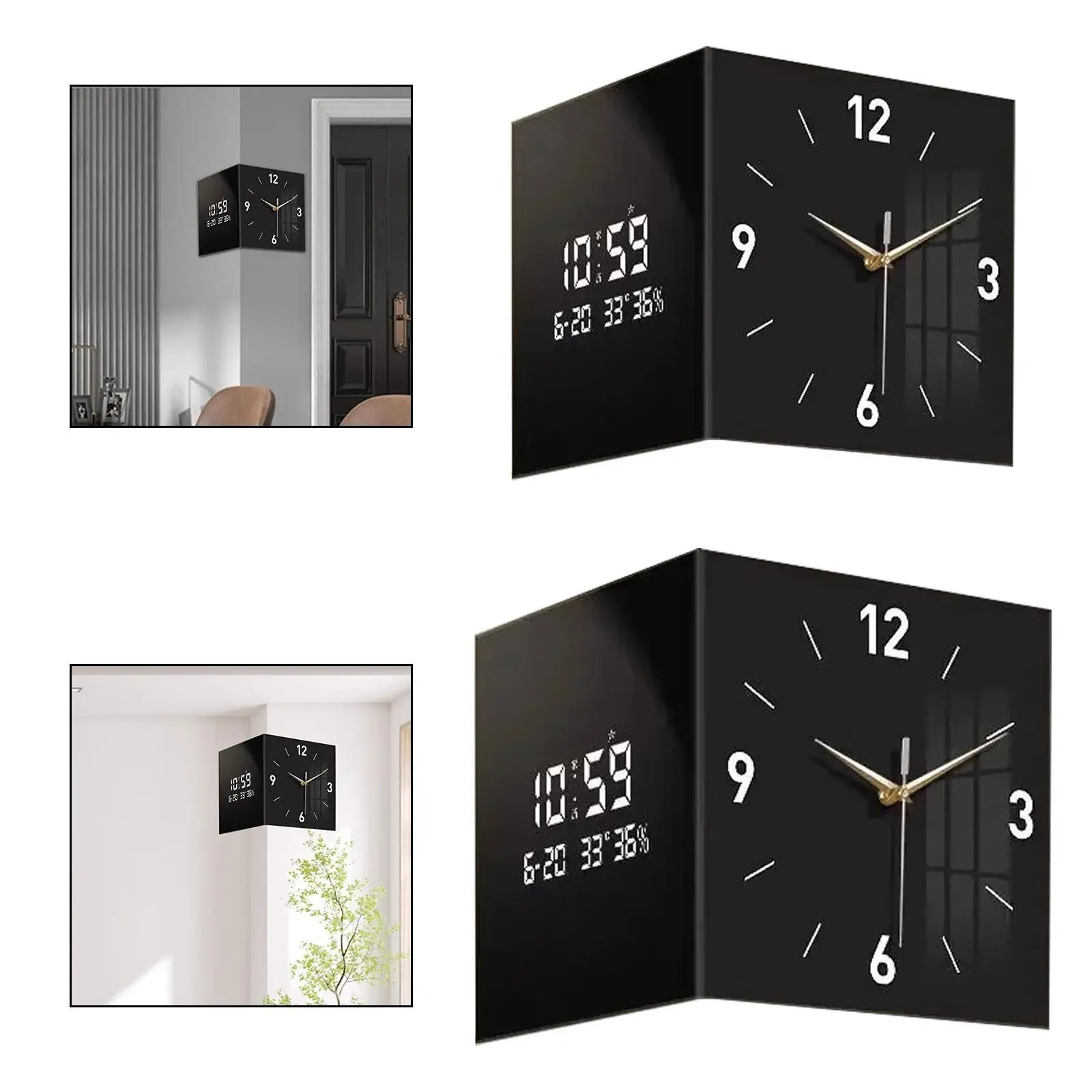 Corner Clock Double Sided Wall Clock Practical Versatile Easy to Read Easy to Install Temperature Display for Home Kitchen