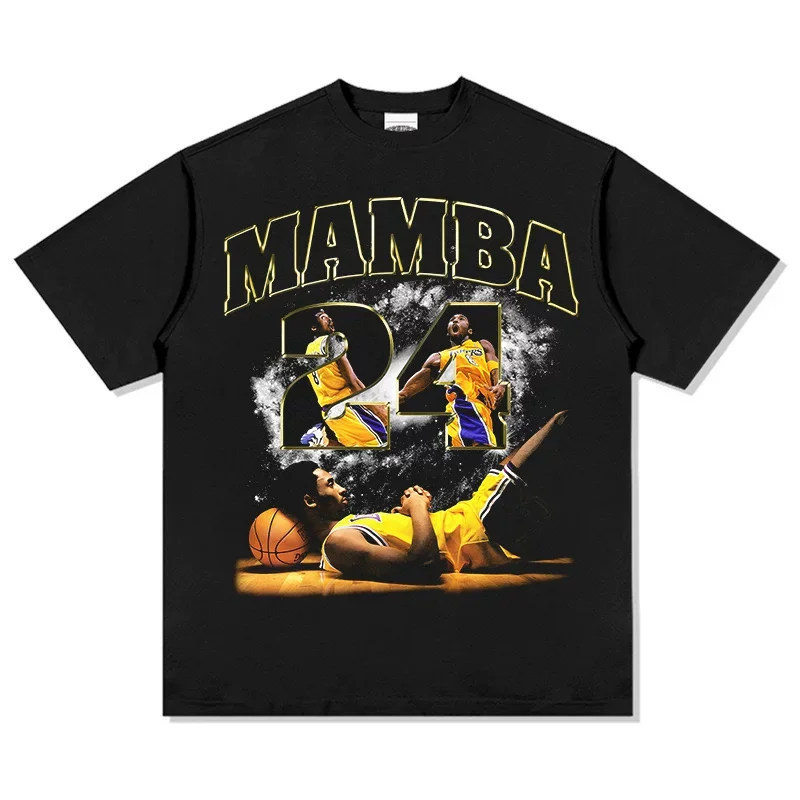 Retro Streetwear Kobe Basketball Star T-Shirt Unisex Soft Cotton Breathable Basketball Practice Casual Tee Oversized Fit