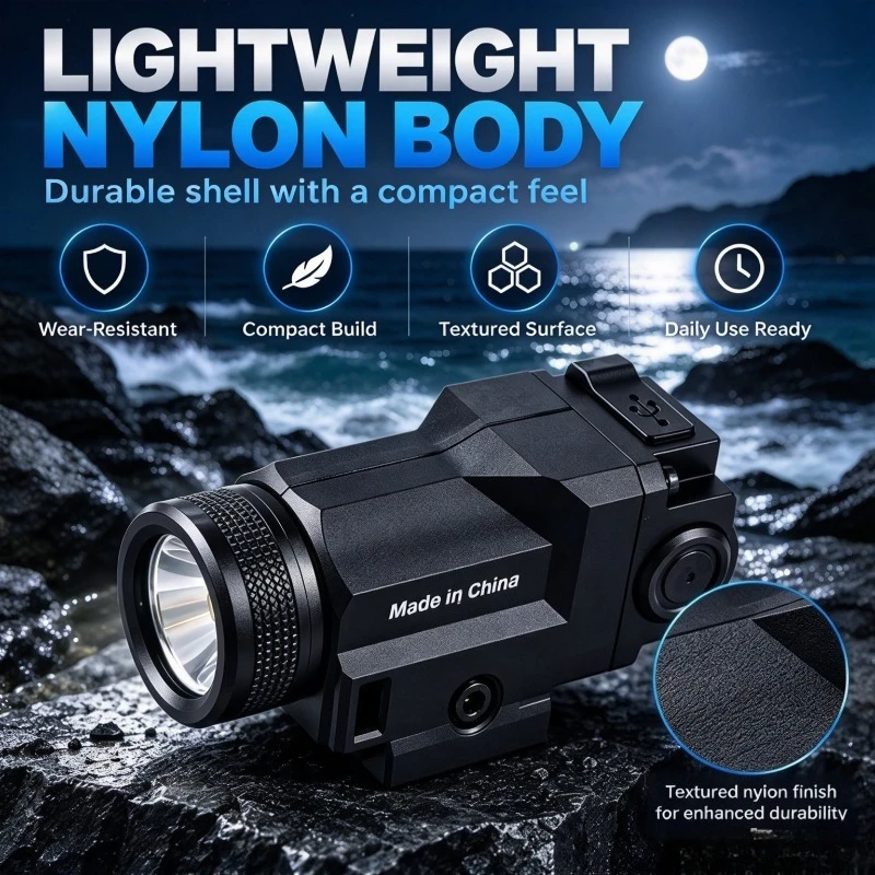 Nylon Rail Mount LED Light With Built Battery, USB Charging, Fits 20mm Rail, Outdoor Night Use Toy Accessory