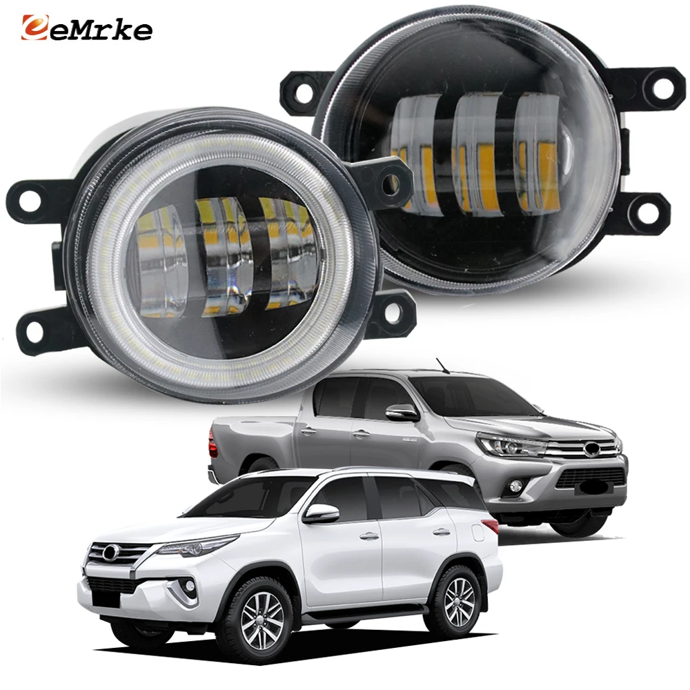 

NO ERROR Led Fog Light Projector Lens for Toyota Fortuner SW4 Hilux Revo 2015-2019 Angel Eye DRL PTF Perfect Replacement Ori.