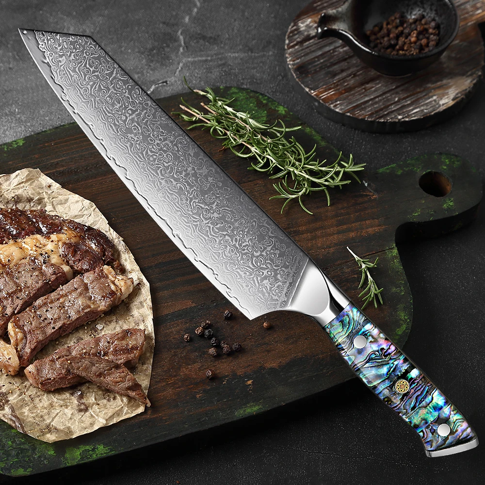XITUO ostry 8 cal Kiritsuke nóż damaszek VG10 stali zawód noże kuchenne Abalone Shell uchwyt tasak nóż do krojenia