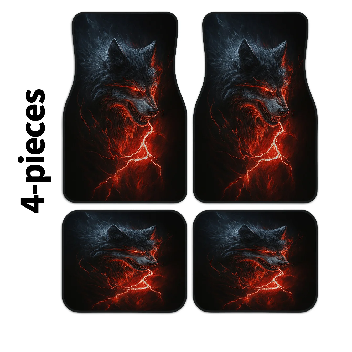 4pcs Wolf-shaped Flame-patterned Car Floor Mats, Front And Rear Carpets, Suitable For The Fashionable Car Interiors Of Cars, Van