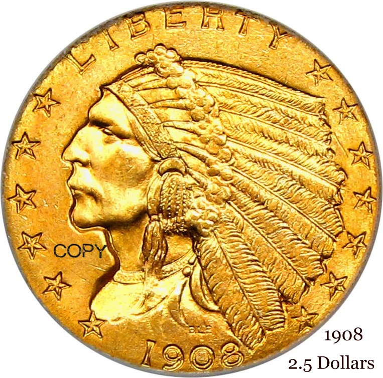 United States Of America 1908-1929  2.5 2½ Dollars USA Liberty Eagle US Gold Replica Coin Brass Metal Copy Coins