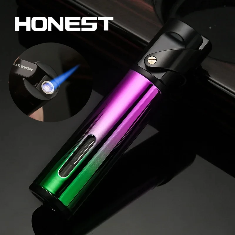 

Honest New Metal Mini Spray Gun Lighter Outdoor Windproof Jet Flame Inflatable Portable Moxibustion Cigar Lighter Smoking Gift