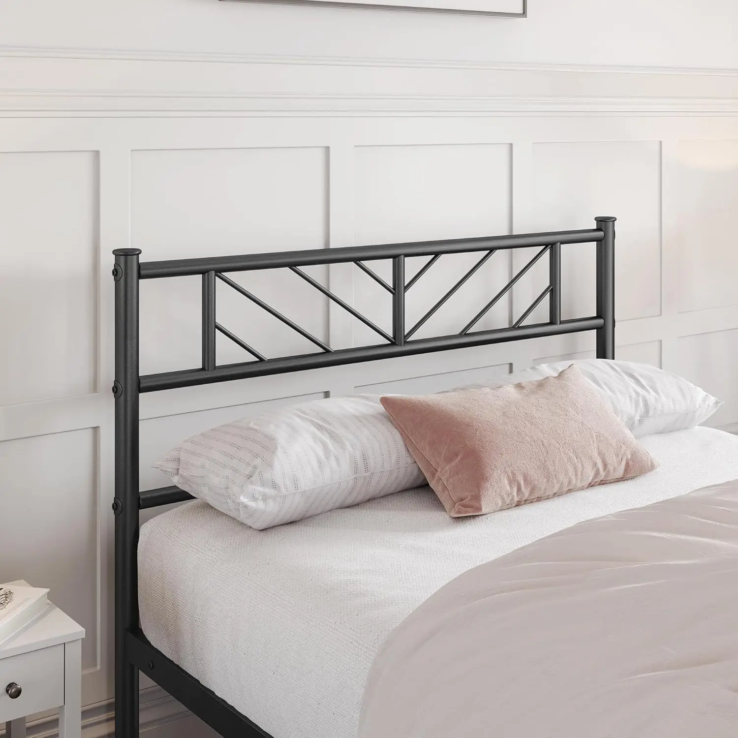 Double Sided Bed Frame com Seta Design Cabeceira, Metal Colchão Base, fácil de montar, preto, 13"