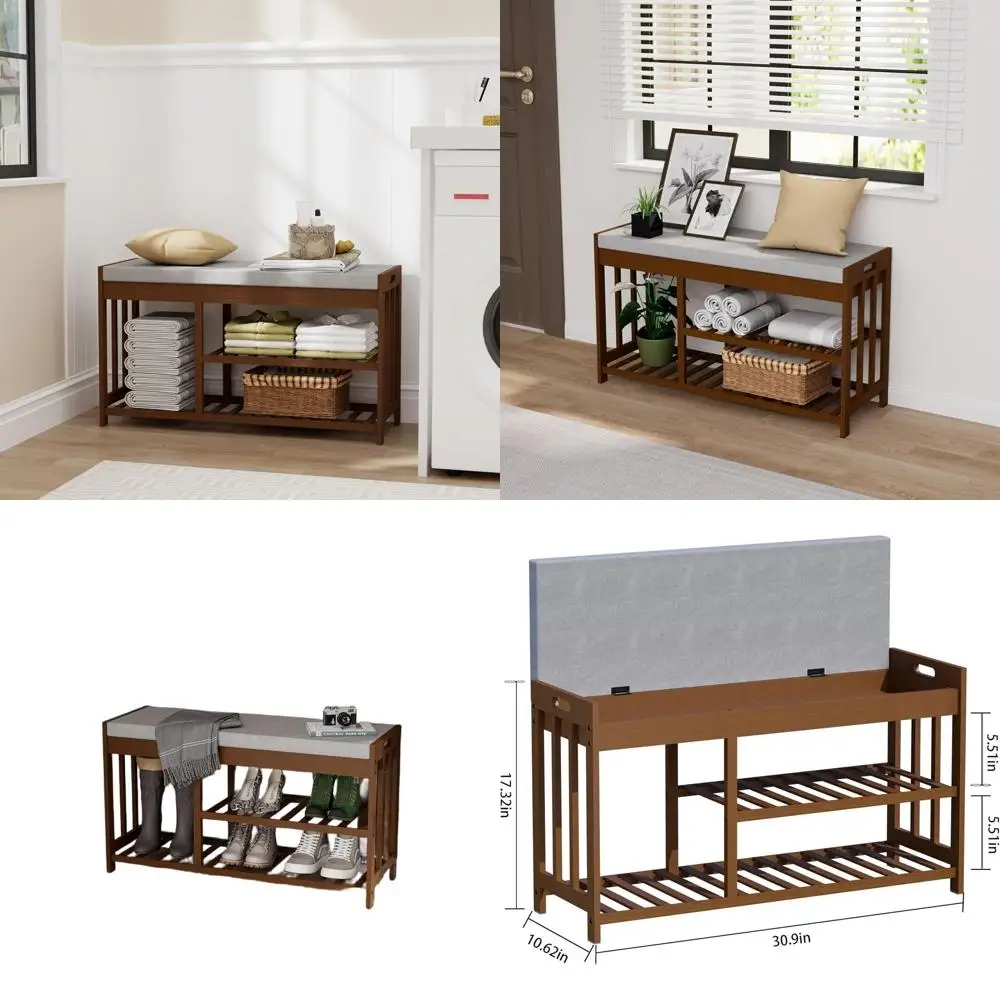 

3-Tier Bamboo Shoe Storage Bench Organizer, Entryway Shoe Rack for Home & Bathroom