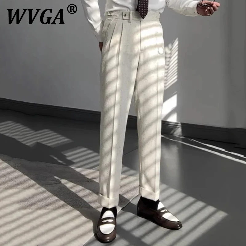 

WVGA Spring Autumn New Men Tide Draped Elegant Fashion Straight Trousers Non-Iron Niche Loose Chic Smart Casual Suit-Pants W7291