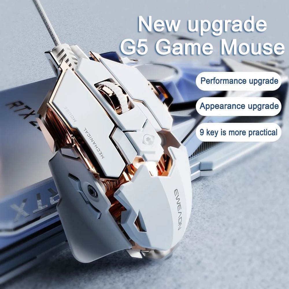 Mechanical Mouse Wired Gaming Mouse 9 Key Macro Definition 12800 DPI Color Backlit Game Player Computer Peripheral for Windows