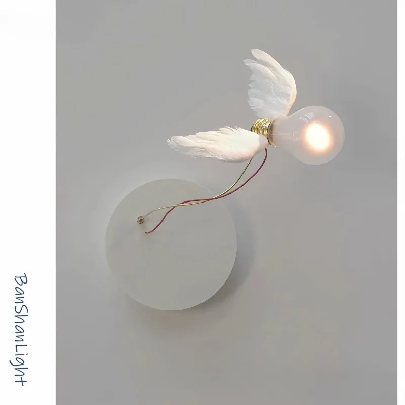 Modern Creative Feather Wing Wall Lamp with Bulb, Minimalist LED Sconce for Bedroom Living Room Corridor Decor